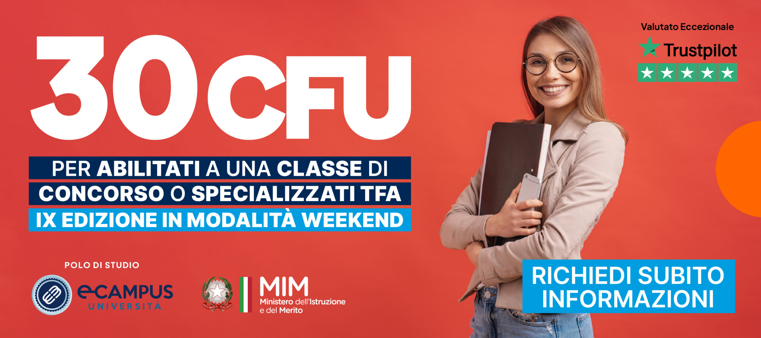 30 CFU Banner Sito 30 CFU ISCRIZIONI APERTE AL PERCORSO 30 CFU ex art. 13